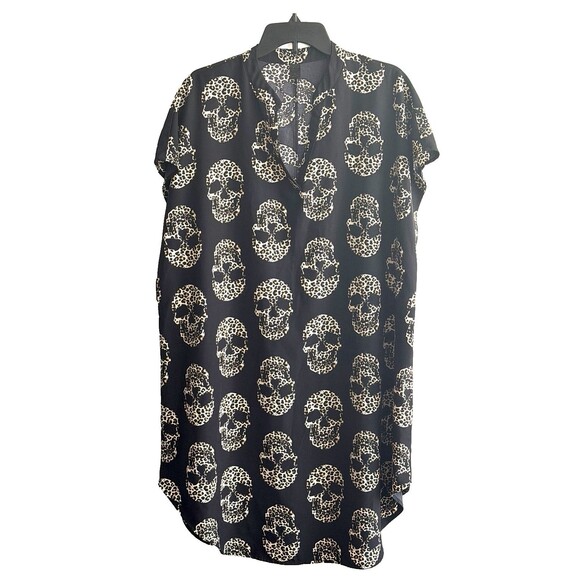 Emery Rose Dress Plus Sz 2XL Leopard Skull Print Cap Sleeve Black Split Neck - Picture 1 of 8